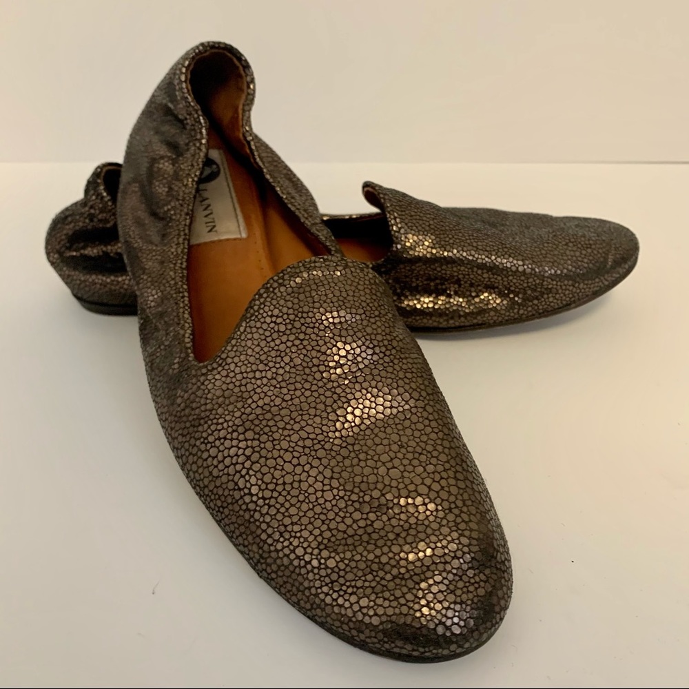 Lanvin metallic gold Smoking shoe
